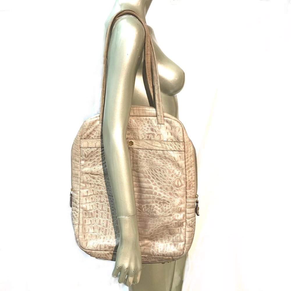 Lodis Mock Croc Embossed Leather Zip Tote Bag